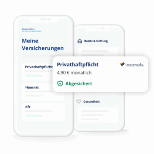 Smartphone-Ansicht der Versicherungsübersicht mit Privat­haftpflicht­versicherung für 4,90 € monatlich und hoher Vertragsqualität